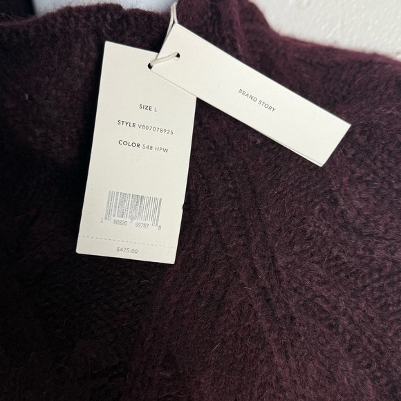 New Vince Burgundy Aran Cable Knit Mock Neck Alpaca Blend Sweater Size L - Picture 13 of 14